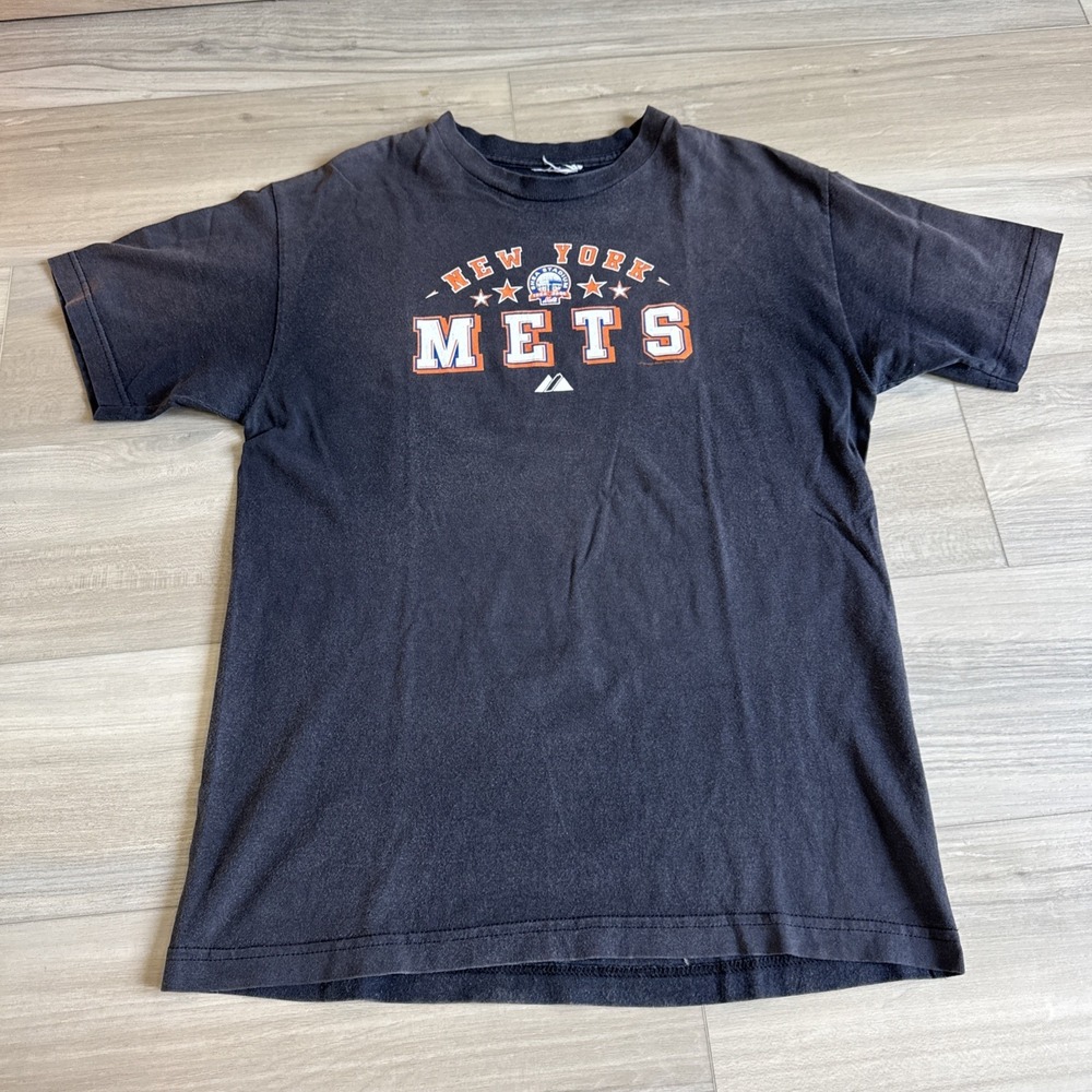 Vintage New York Mets Mens Size Medium Majestic T-shirt Front & Back Graphics